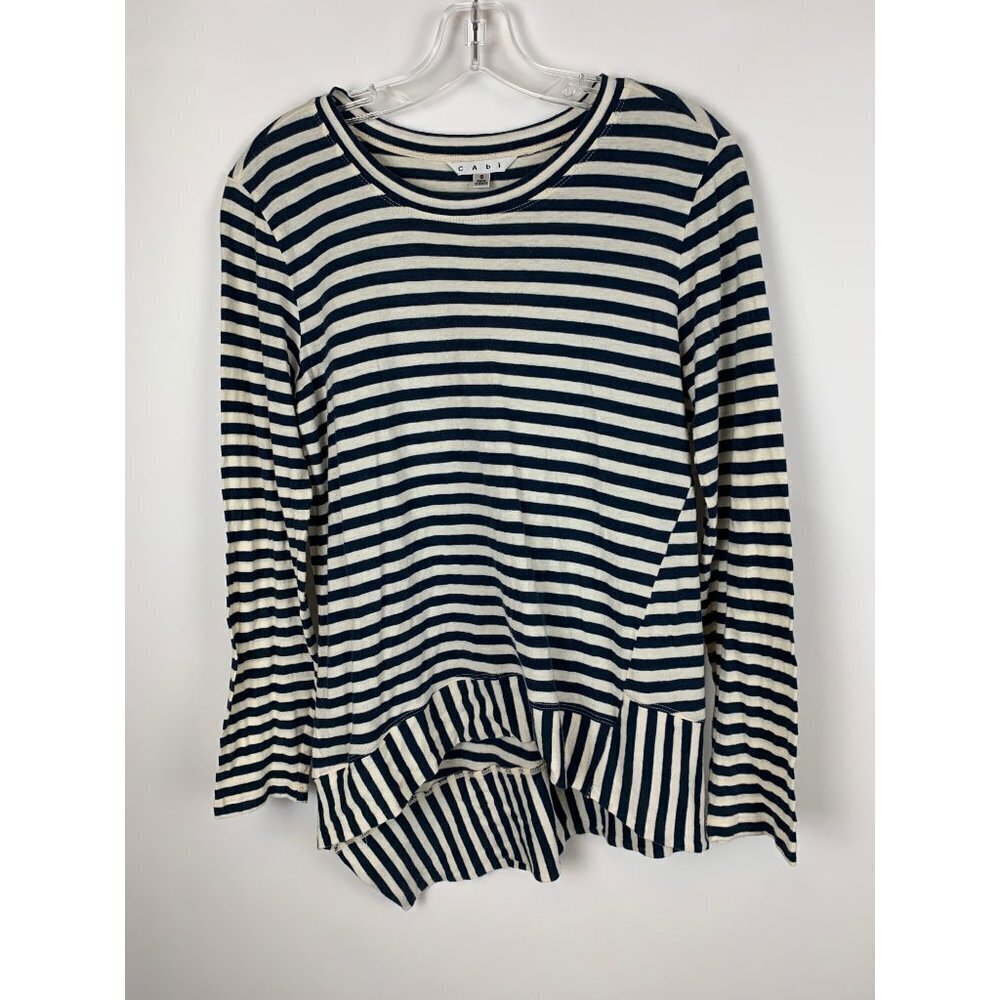 CAbi #256 Bengal Stripe Asymmetrical Hem Top Size S Long Sleeve